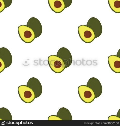 green vector avocados seamless pattern, healthy food, avocado print, whole and sliced avocado on white background. pattern with avocado
