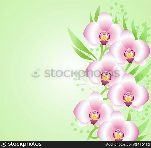 Green vector background with pink orchids