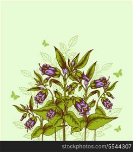 Green vector floral background with bellflower