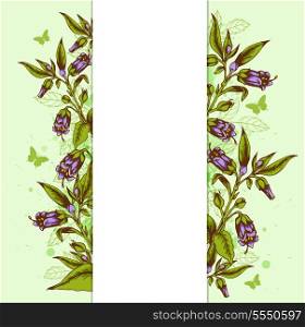 Green vector floral background with bellflower and leaves
