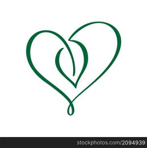 Green vector icon heart shape and leaf. Can be used for eco, vegan herbal healthcare or nature care concept organic logo design.. Green vector icon heart shape and leaf. Can be used for eco, vegan herbal healthcare or nature care concept organic logo design