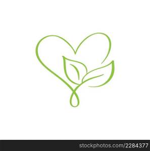 Green vector icon heart shape and leaf. Can be used for eco, vegan herbal healthcare or nature care concept organic logo design.. Green vector icon heart shape and leaf. Can be used for eco, vegan herbal healthcare or nature care concept organic logo design