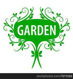 Green vector logo of floral ornament for the garden