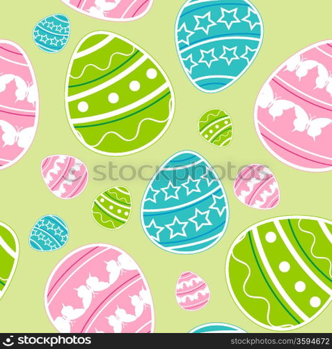 Green vector seamless pattern with Easter eggs