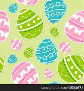 Green vector seamless pattern with Easter eggs