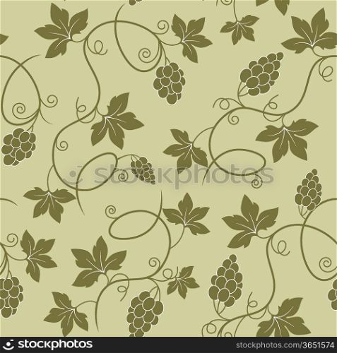 Green vector seamless pattern with ripe grapes
