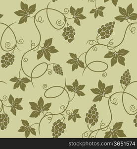 Green vector seamless pattern with ripe grapes