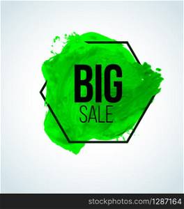 Green Vector watercolor big sale label for your shop / flyer