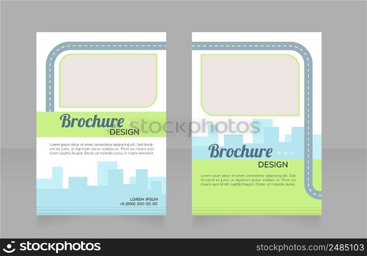 Green vehicles rent blank brochure design. Template set with copy space for text. Premade corporate reports collection. Editable 2 paper pages. Lobster Regular, Nunito SemiBold, Light fonts used. Green vehicles rent blank brochure design