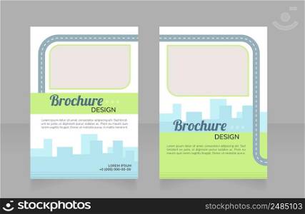 Green vehicles rent blank brochure design. Template set with copy space for text. Premade corporate reports collection. Editable 2 paper pages. Lobster Regular, Nunito SemiBold, Light fonts used. Green vehicles rent blank brochure design