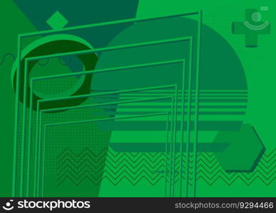 Green vibrant geometrical shapes background. Abstract old simple geometric vector banner, poster. Retro graphic busy psychodelic volumetric art illustration.