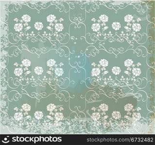 Green vintage background with white roses