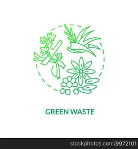Green waste concept icon. Organic waste type idea thin line illustration. Refuse from garden. Biological fertilizer. Greenwaste. Scraps, pruning, weeds. Vector isolated outline RGB color drawing. Green waste concept icon