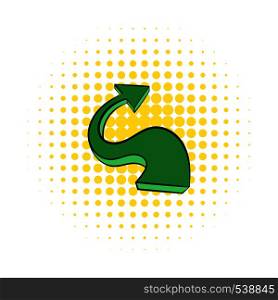 Green wavy arrow icon in comics style isolated on white background. Green wavy arrow icon, comics style