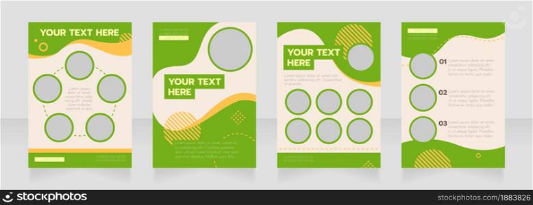 Green wavy blank brochure layout design. Service info. Vertical poster template set with empty copy space for text. Premade corporate reports collection. Editable flyer paper pages. Green wavy blank brochure layout design