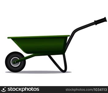 green wheelbarrow for gardening and construction. green wheelbarrow