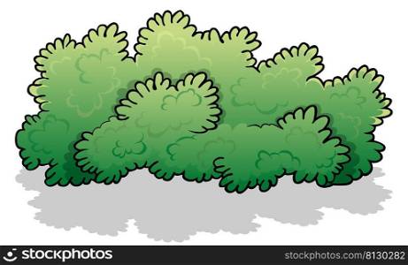 Green Wide Shrub - Colored Cartoon Illustration Isolated on White Background, Vector