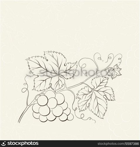 Green wine leaves over sepia background. Vector illustration.