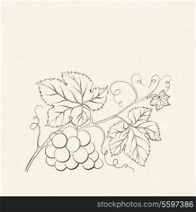 Green wine leaves over sepia background. Vector illustration.