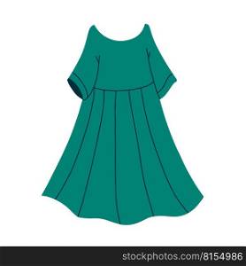Green womens summer dress. Vector flat cartoon illustration. Vector illustration. Green womens summer dress. Vector illustration
