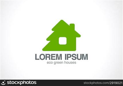 Green wooden eco house logo template. Ecology living concept icon. Bio natural life idea. Realty. Real estate. Vector. Editable.