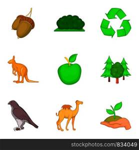Green world icons set. Cartoon set of 9 green world vector icons for web isolated on white background. Green world icons set, cartoon style