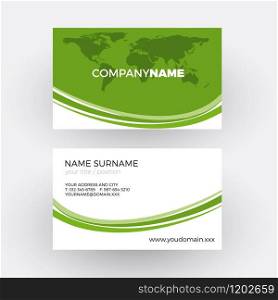 green world with waves, global business concept. vector professional business card