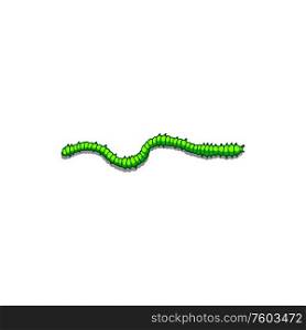Green worm isolated crawling garden earthworm isolated. Vector centipede or millipede, multiped caterpillar. Millipede or centipede isolated green worm