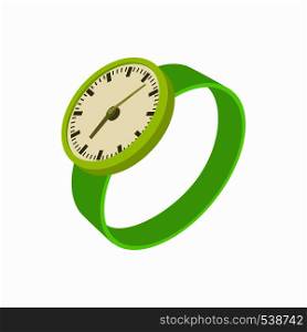 Green wrist watch icon in cartoon style on a white background. Green wrist watch icon, cartoon style