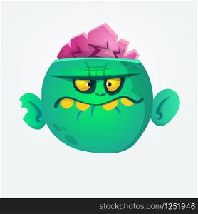Green zombie cartoon. Halloween character. Vector illustration