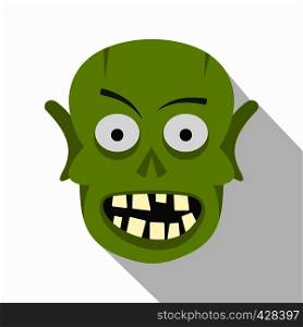 Green zombie head icon. Flat illustration of green zombie head vector icon for web isolated on white background. Green zombie head icon, flat style