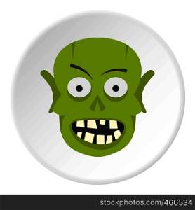 Green zombie head icon in flat circle isolated on white background vector illustration for web. Green zombie head icon circle