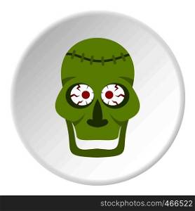 Green zombie skull icon in flat circle isolated on white background vector illustration for web. Green zombie skull icon circle