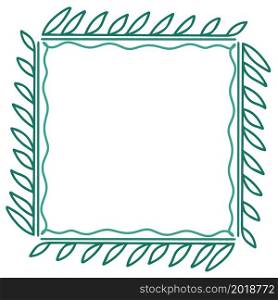 Greenery square frame, vector illustration. Botanical outline with leaves, isolated object. Template for postcards and highlighting.. Greenery square frame, vector illustration.