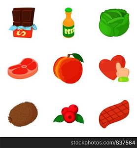 Greengrocery icons set. Cartoon set of 9 greengrocery vector icons for web isolated on white background. Greengrocery icons set, cartoon style