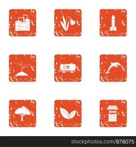 Greengrocery icons set. Grunge set of 9 greengrocery vector icons for web isolated on white background. Greengrocery icons set, grunge style