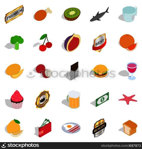 Greengrocery icons set. Isometric set of 25 greengrocery vector icons for web isolated on white background. Greengrocery icons set, isometric style