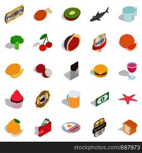 Greengrocery icons set. Isometric set of 25 greengrocery vector icons for web isolated on white background. Greengrocery icons set, isometric style