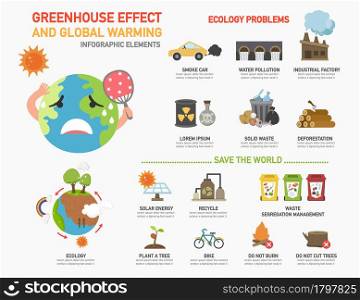 Greenhouse effect and global warming infographics.vector illustration.