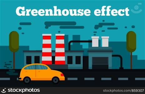 Greenhouse effect concept banner. Flat illustration of greenhouse effect vector concept banner for web design. Greenhouse effect concept banner, flat style