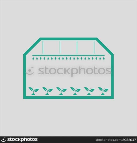 Greenhouse icon. Gray background with green. Vector illustration.