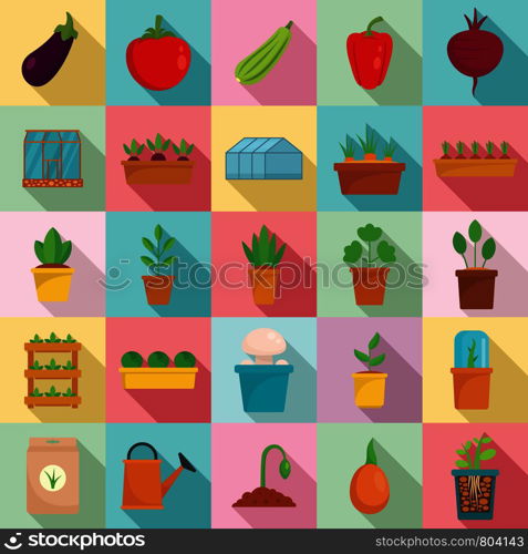 Greenhouse icon set. Flat set of greenhouse vector icons for web design. Greenhouse icon set, flat style