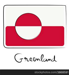 Greenland country flag doodle with title text isolated on white