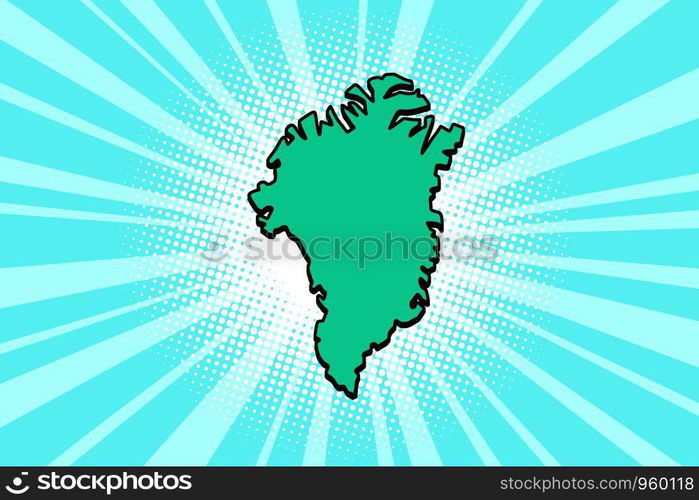 Greenland island map silhouette. comic cartoon pop art retro vector