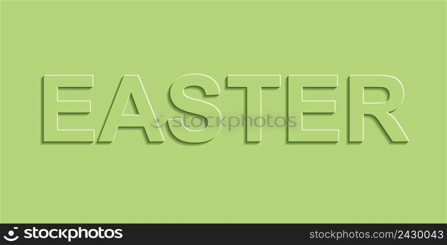 Greeting banner with Easter, green pastel color with shadow, vector Easter text simple paper banner, 3D lettering spring style