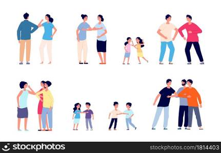 Greeting bumping elbows. Physical social distance, friends non touch contacts. Protection lifestyle contactless handshake utter vector set. Coronavirus rule, elbow bump handshake illustration. Greeting bumping elbows. Physical social distance, friends non touch contacts. Protection lifestyle contactless handshake utter vector set