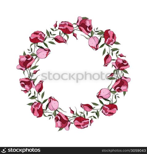 Greeting card background for Valentine&rsquo;s day, birthday, mother&rsquo;s day, wedding. Vector. Vector round wreath of roses.