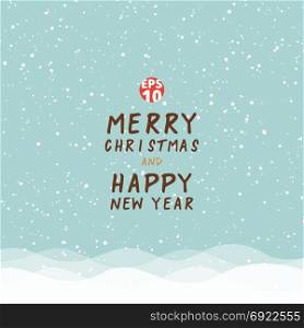 Greeting card christmas and happy new year on blue background with white snow mountain view. Vector illustration
