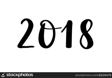 Greeting card design template with chinese calligraphy for 2018 New Year of the Dog. Lettering 2018 hand drawn with black brush on white vintage subtle grunge background. Vector illustration. Greeting card New Year design template with black numbers. 2018 hand drawn brush Lettering on white background. Vector illustration