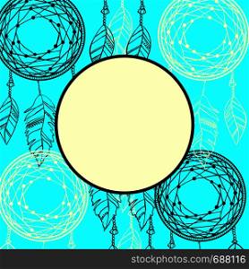 Greeting card design template. With doodle hand drawn background and circle frame for your text.